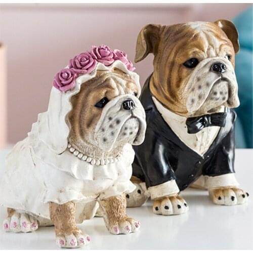 EUROPEAN MODERN BULLDOG ART SCULPTURE ANIMAL DOG FIGURINE CREATIVE RESIN CRAFTS DECORATIONS FOR HOME WEDDING GIFT R3602