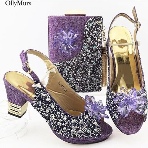 Italian Design Rhinestone Woman Shoes And Matching Bag Set New Summer Fashion Woman Pumps Shoes And Bag Set For Party Dress