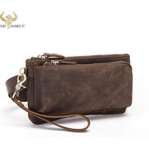 Hot Sale Crazy Horse Leather Male Small Hip Bum Cigarette Bag Design Travel 7" Phone Case Travel Fanny Waist Belt Bag Men 2019