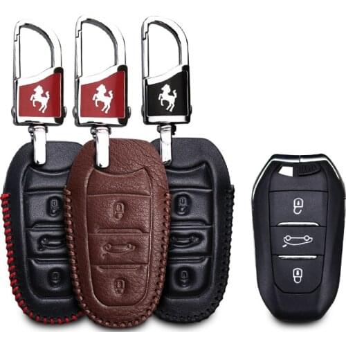 KUKAKEY Leather Car Key Case Fob Cover For Peugeot 308 408 508 2008 3008 4008 5008 Remote Smart Car Key Bag Holder Shell