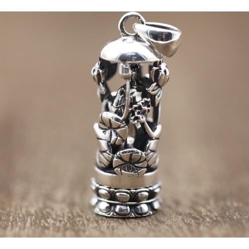 Pure 100% 925 Sterling Silver Pendant Kwan-Yin Guan Yin Bodhisattva Women Mens Amulet Lucky Jewelry Gifts Necklace Pendants