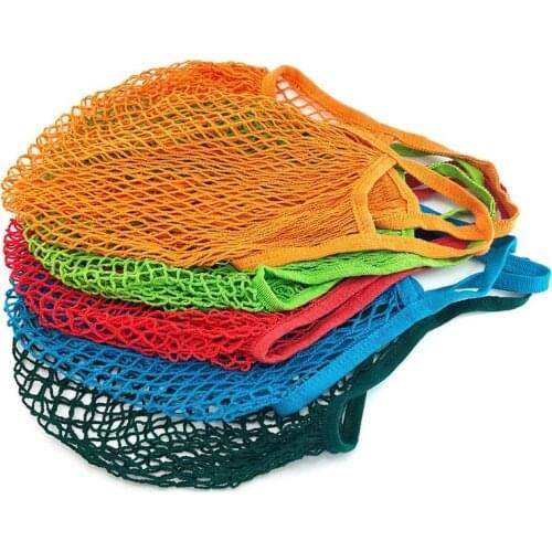Reusable Grocery Portable Bags Fruit Vegetable mesh Bag Washable Cotton String Organic Organizer Handbag Short Handle Net Tote