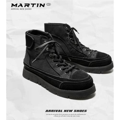 Mens Plus Velvet Black Mens Shoes Autumn Boots All-match High-top Leather Boots Trend In The Help Tooling Motorcycle Boots