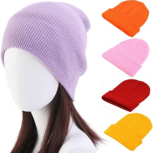 Men Women Winter Knit Slouchy Beanie Hat Unisex Classic Neon Solid Color Harajuku Hip Hop Snow Ski Skull Cap Ear Warmer