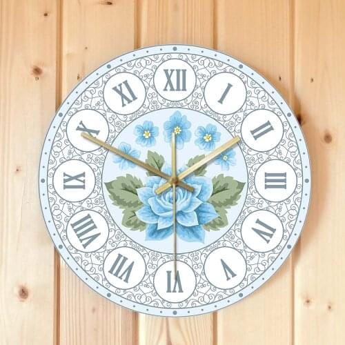 Blue Rose Floral Flower Wall Clock Non Ticking Decorative Desk Clock for Bedroom Kitchen Living Room School Office 12 Inch Gift