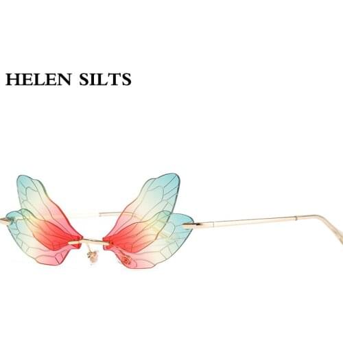 New Rimless Dragonfly Sunglasses Women Fashion Clear Personality Wings Sunglasses Female Steampunk Ocean Lens Eyewear Men UV400