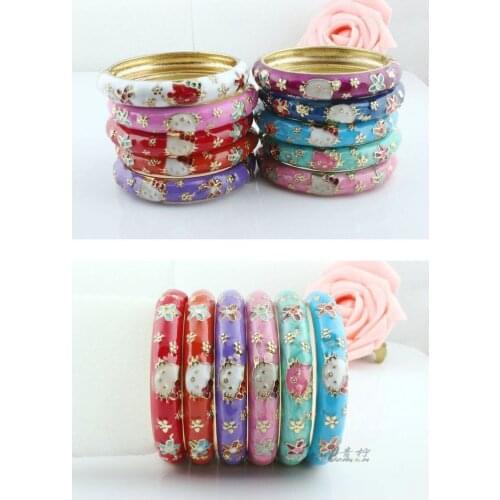 Wholesale 10 Pcs Chinese Handmade Kids Hellokitty Cloisonne Enamel Cuff Bracelet