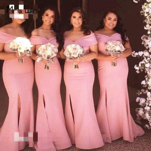 Mrs win Bridesmaid Dress Off Shoulder Mermaid Long Wedding Party Dresses For Women HR208 Boat Neck Sleeveless Vestido Madrinha