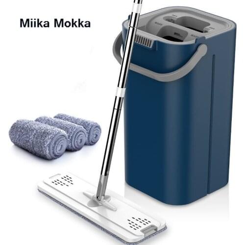 Flat Squeeze Mop and Bucket Hand Free Wringing Floor Cleaning Mop Microfiber Mop Pads Wet or Dry Usage on Hardwood Laminate Tile