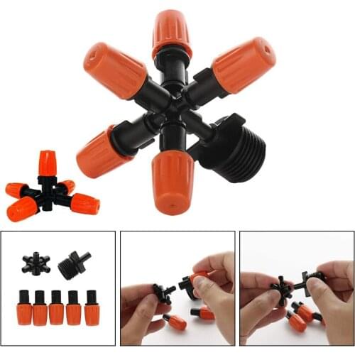 DIY Garden Sprinkler Irrigation Mist 5 ways Nozzle Spray 1/2" Mounting Adapter Adjustable Drippers Emitter Micro Drip for Flower