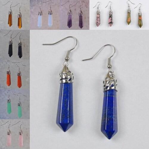 Carnelian/Green Malachite/Rhodonite/Purple Crystal/Opal/Tigereye/Sandstone/Rose Crystal/Lapis Dangle GEM Earrings Women Jewelry