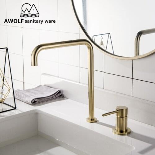Solid Brass Brushed Gold Basin Faucet 2 Pcs Bathroom And Kitchen Vessel Sink Faucet Chic Hot Cold Mixer Tap Deck Mounted ML8050