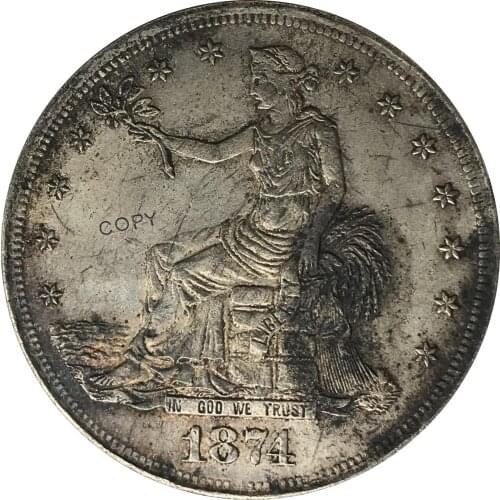 United States America 1874 CC 1 Trade One Dollar US In God We Trust 420 Grains 900 Fine Cupronickel Silver Plated Copy Coin