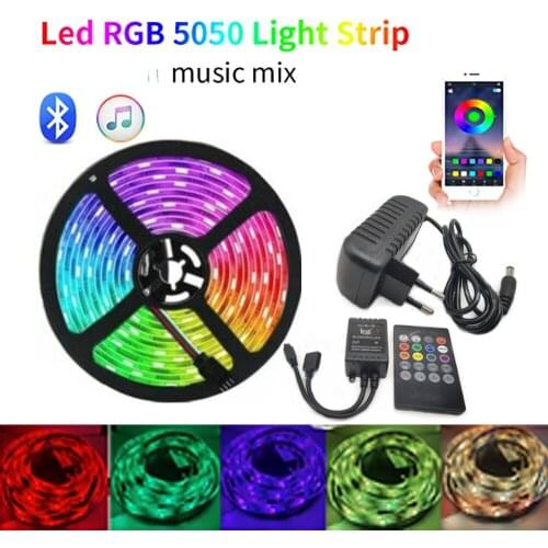 5m 20m Bluetooth LED Strip Light Waterproof DC12V Smart 5050 RGB Luces Led Light String Diode Flexible Ribbon Controll+Adapter