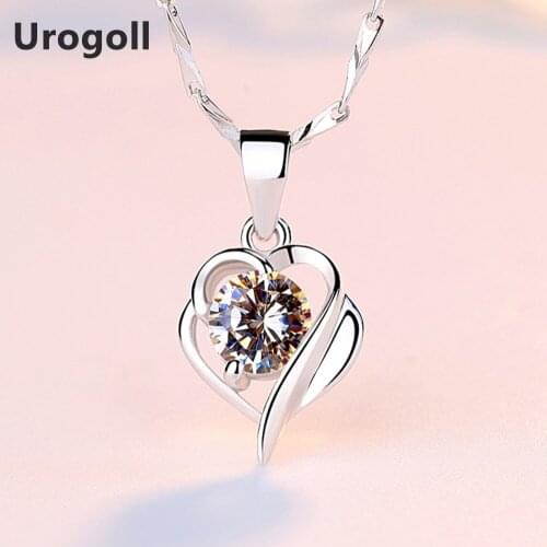 Trendy Genuine Silver 925 Jewelry Necklace AAA Zirconia Heart Pendant Necklaces For Women Anniversary Jewelry Gifts
