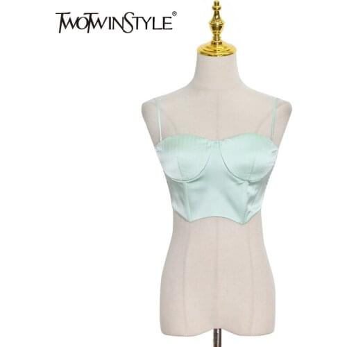TWOTWINSTYLE Sexy Vests For Women Slim Tank Tops Square Collar Sleeveless Short Top Female 2021 Summer Clothes Fashion New Style