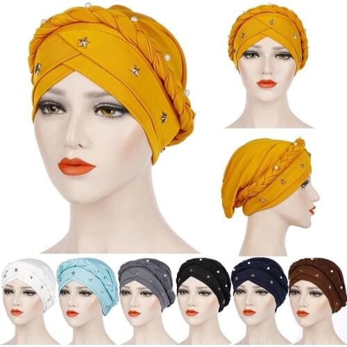 Turban Hijab Muslim Hijab Caps Musulman For Women Muslim Solid Braid Women Hijab Wrap Cap Turbantes Cabeza Para las Mujeres