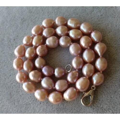 Unique Pearls jewellery Store Natural Purple Color Cultured AA 9-10MM Freshwater Pearl Necklace