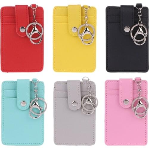 Unisex Colors Portable ID Card Holder Bus Cards Cover Case Office Work Key Chain Key ring Tool