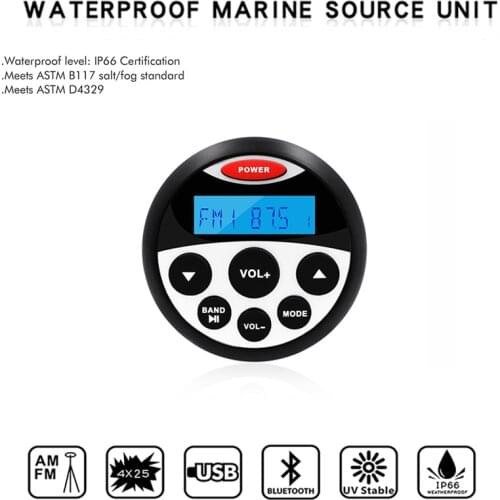 Waterproof Marine Radio Bluetooth Stereo Audio Unit FM AM Receiver Auto Sound System MP3 Player For UTV Golf Cart Boat Motorcycl