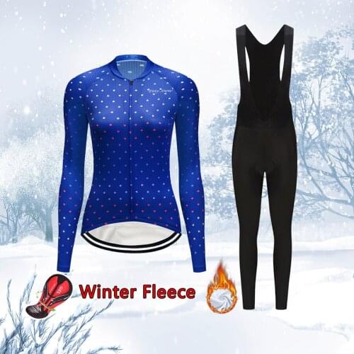 Women Winter Cycling Clothes Blue Set 2021 Thermal Fleece Bike Jersey Female Suit Mtb Bicycle Clothing Sport Kit Mallot Trisuit