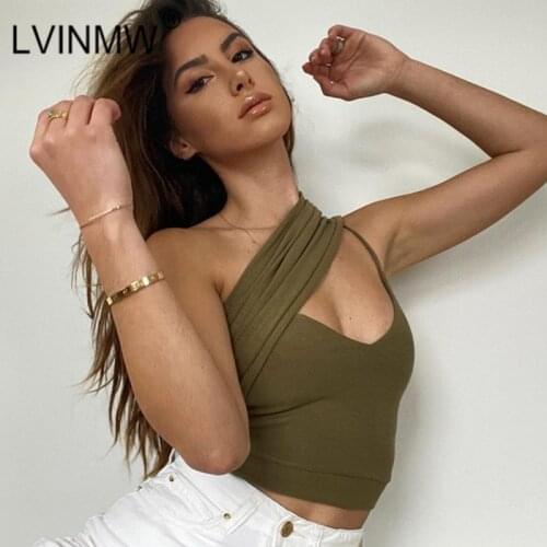 LVINMW Skew Collar Sleeveless Hollow Out Patchwork Vintage Stretchy Tank Tops Rib Casual Solid Slim Low Cut Sexy Crop Top Women