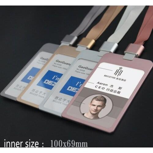 100*69mm Exhibition Supplies Plus Style Metal badge holder ID IC Card Case with Polyester lanyard, LOGO Customize