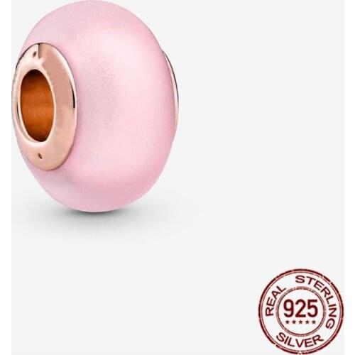 100% 925 Sterling Silver 2021 New Pink Simple Round Charm&Beads Suitable For Original 3mm Bracelet&Bracelet Ladies Birthday Gift