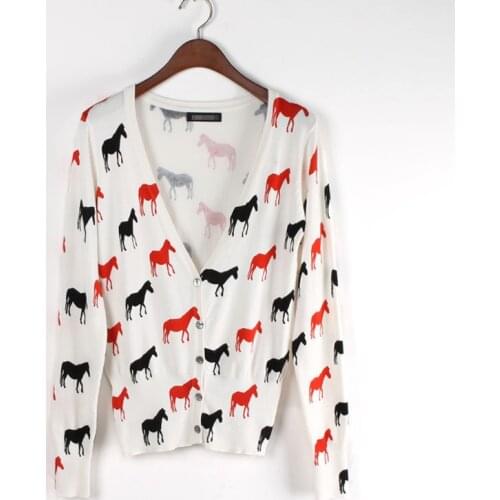 100pcs/lot 2015 new fshion Women Winter Clothing Ladys V Neck horse print Sweater cardigans/pashmina