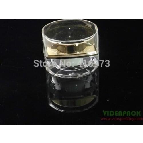 100pcs/lot High-end acrylic 5g empty cream jar gold color cosmetic sample sack packing 5ml