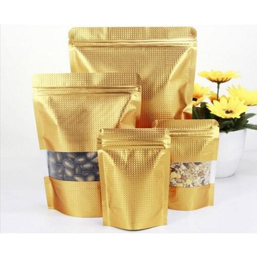 1000Pcs creative Gold with Window Stand Up Aluminum Foil Lines Ziplock Self Seal Food Storage Doypack Coffee Tea Snack Party Pou