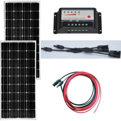 Placa Solar 100w 12v 2Pcs Solar Set 200w Solar Charge Controller 12v/24v 10A Caravan Car Camp Rv Motorhome Batterie Solaire