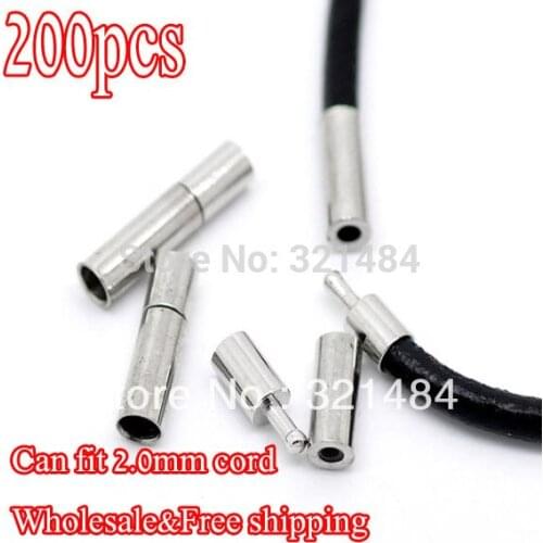 200X Dull silver plated 2.0mm inner hole for leather cord necklace ends caps buckle Bayonet Clasps