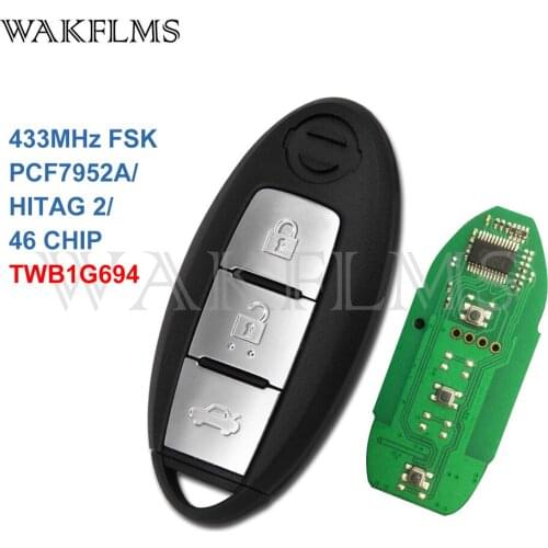 3 Buttons 433MHz FSK PCF7952A / HITAG 2 / 46 CHIP TWB1G694 Proximity Keyless Go Smart Card Remote Key Fob for Nissan Lannia 2016