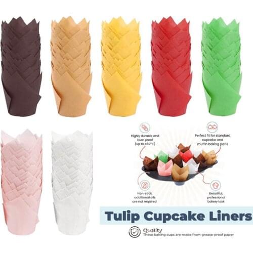 50Pcs Disposable Paper Cake Cups Decoration Tool Mold Tulip Case Flower Chocolate Cupcake Wrapper Baking Muffin Paper Liner