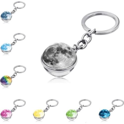 Universe Planet Keychain Galaxy Nebula Solar System Moon Earth Double Side Glass Keychains For Women Men Key Chain Car Key Ring