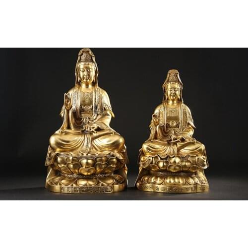 BUDDHIST HIGH-GRADE HOME TOP TALISMAN MASCOT GUAN YIN BUDDHA GILDING BRASS CARVING SCULPTURE STATUE 45CM