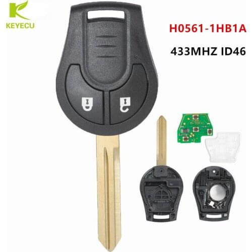 KEYECU Replacement Uncut Remote Key Fob 2 Button 433MHz ID46 for Nissan Micra 2015-2017 for Juke 7/2010 - 5/2014 CWTWB1U761