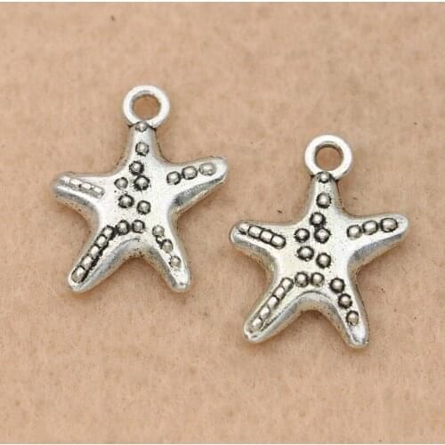 KJjewel Tibetan Silver Plated Starfis Charms Pendant Jewelry Making Bracelet Necklace Findings DIY Accessories 19x14mm 10pcs/lot