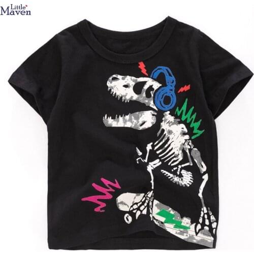 Little maven children 2021 summer baby boy tops kids summer 2-7 years clothes dinosaur print brand cotton black t shirt 51943