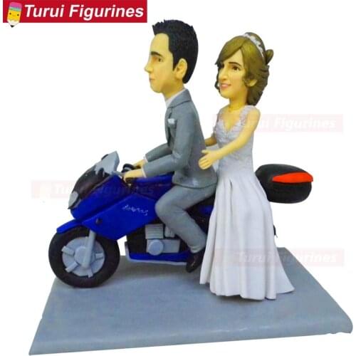 Motorbike Bride Groom Personalised Acrylic clay Cake topper Wedding cake stands handmade polymer clay dolls