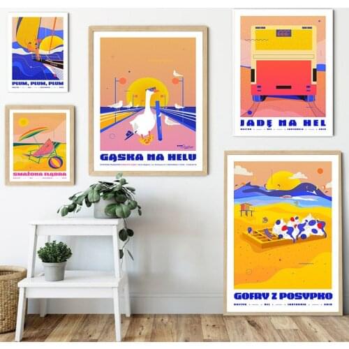 Cartoons Painting Wall Art Beach Sun Abstract Prints Poster Seaside Canvas Posters and Prints Picture For Living Room Home Decor