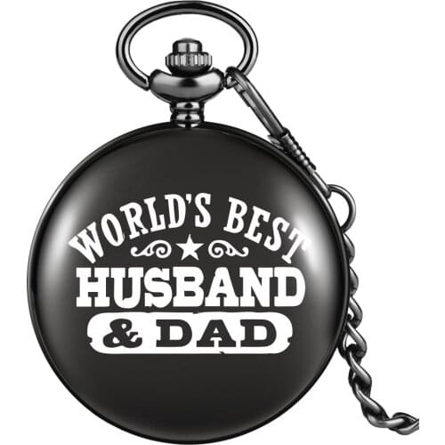 Worlds Best Husband And Dad Personality Text Pattern Pocket Watch Men High Quality Quartz Numerals Dial Pendant Gift For Father