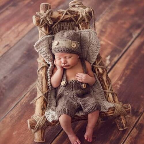 Newborn Photography Props Retro Photo Shoot For Baby Boys Infant Hat Pant Crochet Knitted Clothing Accessories Costume Outfit