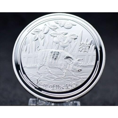 Blessing Year Of The Pig Silver Plated coin Commemorative Coin Souvenir Gift drop shipping