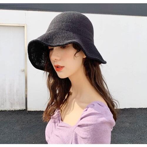 Japanese Solid Color Bucket Hat Panama for Women Casual Kitted breathable Outdoor Hip Hop Cap Summer Soft Fishing Sun Hat