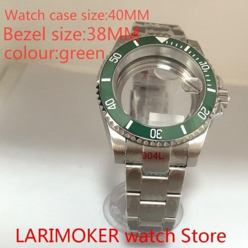 Suitable for NH35 NH36 Miyota 8215 40 mm sapphire glass 904L stainless steel case transparent back with bezel green
