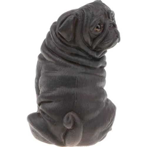 10.8cm Lifelike Dog Model Figurines Kids Toy Gift Home Office Decor - Black Pug