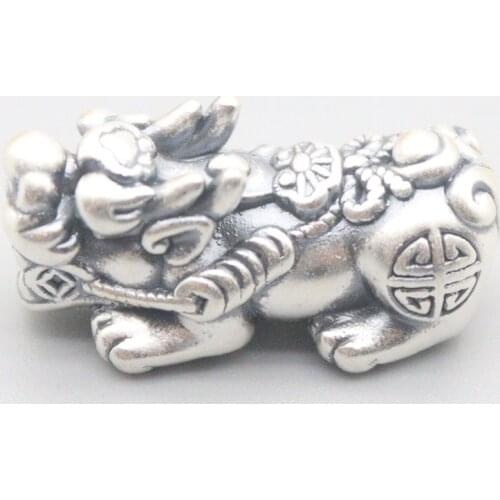 S999 Pure Silver Pixiu Retro 3D Hard Real Silver Blessing Bless Attract Wealthy Knot Red Rope Womens Bracelet Accessories Bead