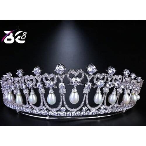 Be 8 2018 New Arrival Tiaras and Crowns Luxury CZ Pearl Princess Pageant Engagement Wedding Hair Accessories for Bridal H057